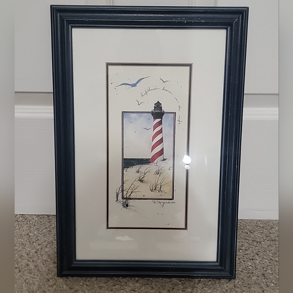 D. Morgan Lighthouse 1994 Art Print Framed " Lighthouse Beacon In The Night" - Picture 1 of 5